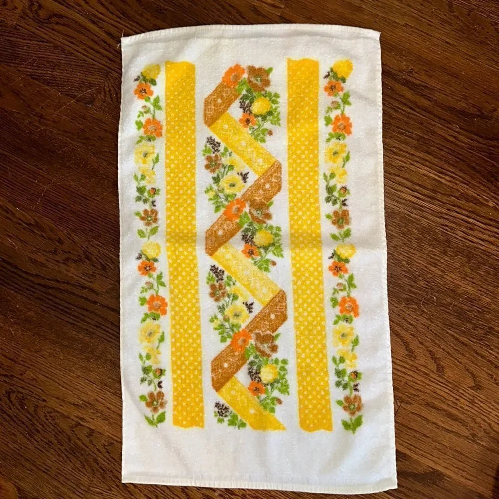 Vtg 60s/70s Cannon Royal Family‎ white cotton floral terry cloth kitchen towel